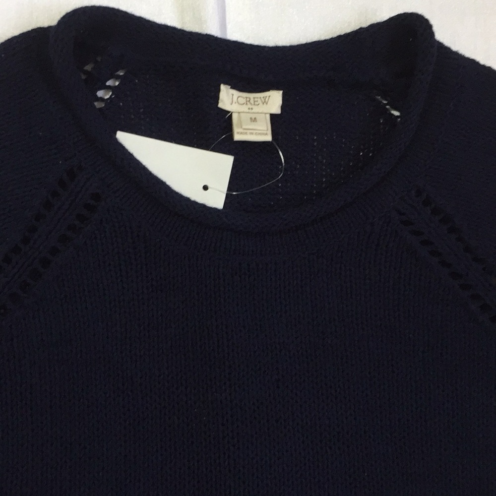 J.Crew Cable Knit Navy Raglan Sweater Size M - Picture 7 of 8
